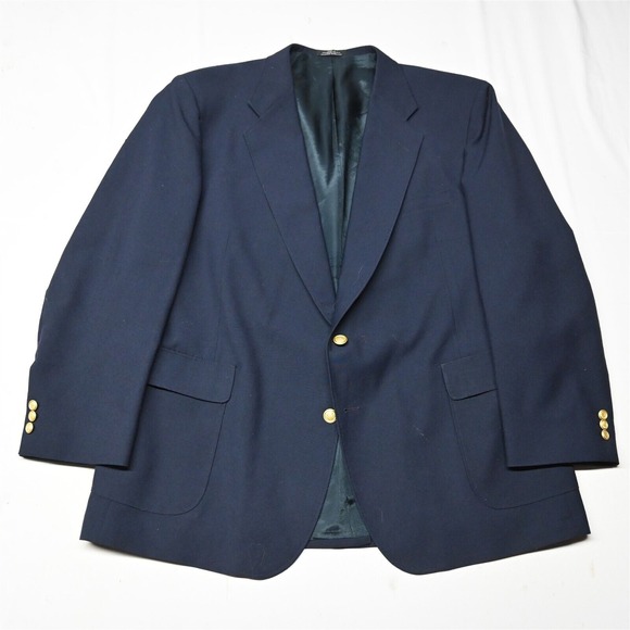 Vtg David Taylor 50L Navy Blue Hopsack Gold Button Mens Blazer Sport Coat Jacket